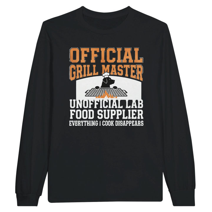 Black - Official Grill Master Lab long sleeve tee, plain front view on white