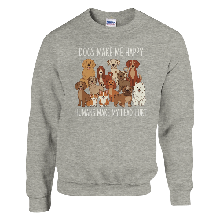Ash - Dogs Make Me Happy sweatshirt, plain front view on white