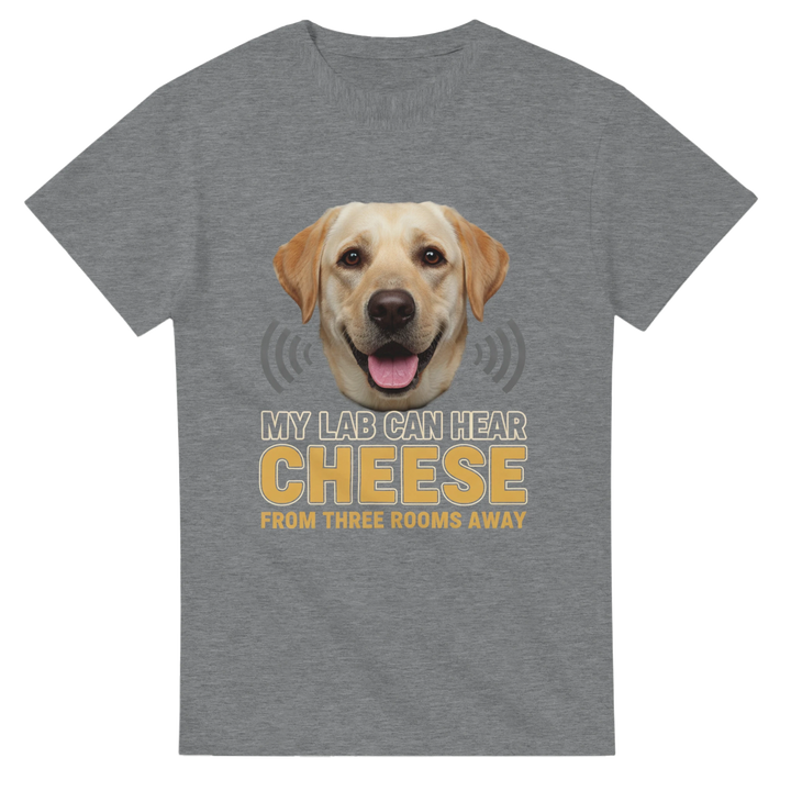 Sport Grey - My Lab Can Hear Cheese tee, plain front view on white