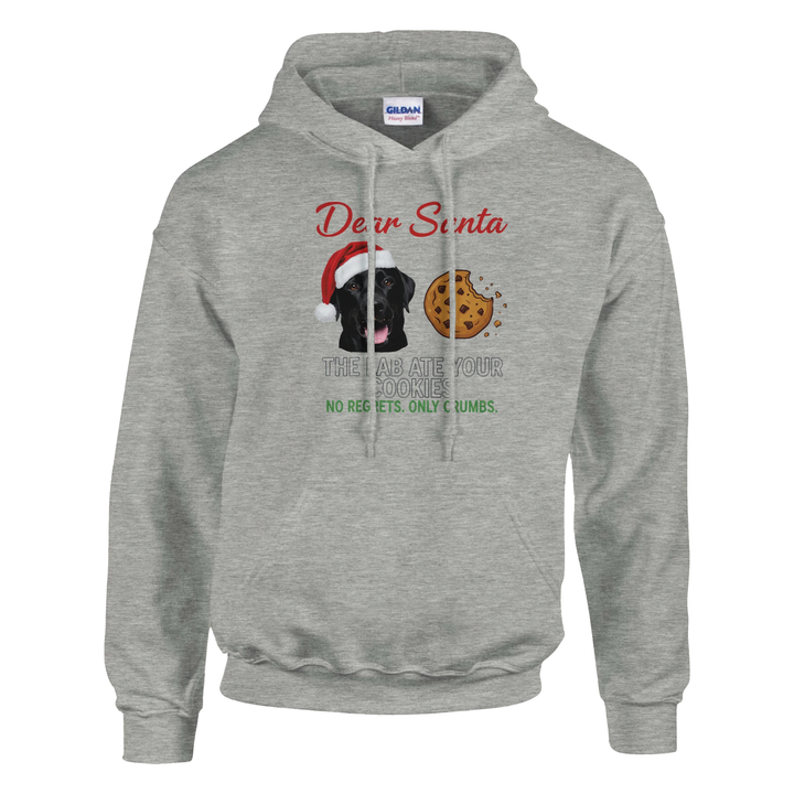 Ash - Dear Santa Lab hoodie, plain front view on white