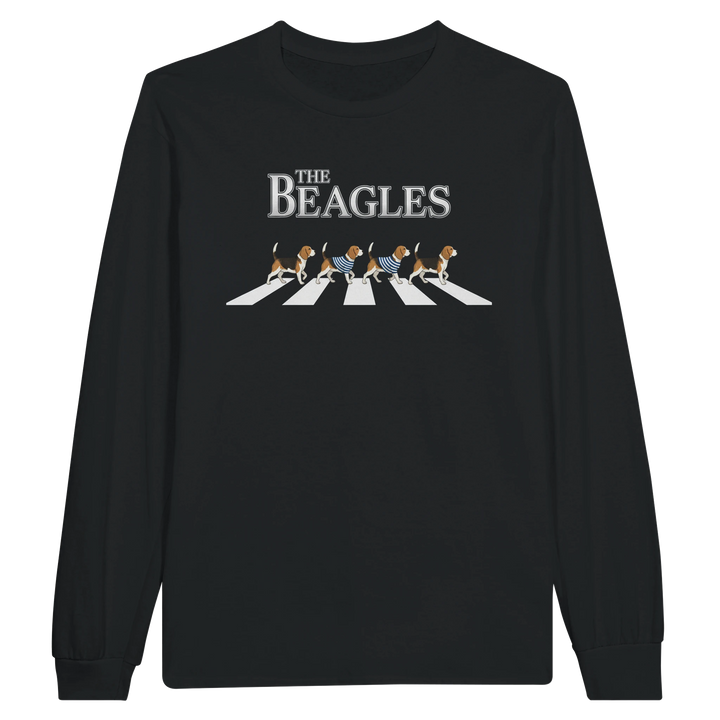Black - The Beagles long sleeve tee, plain front view on white