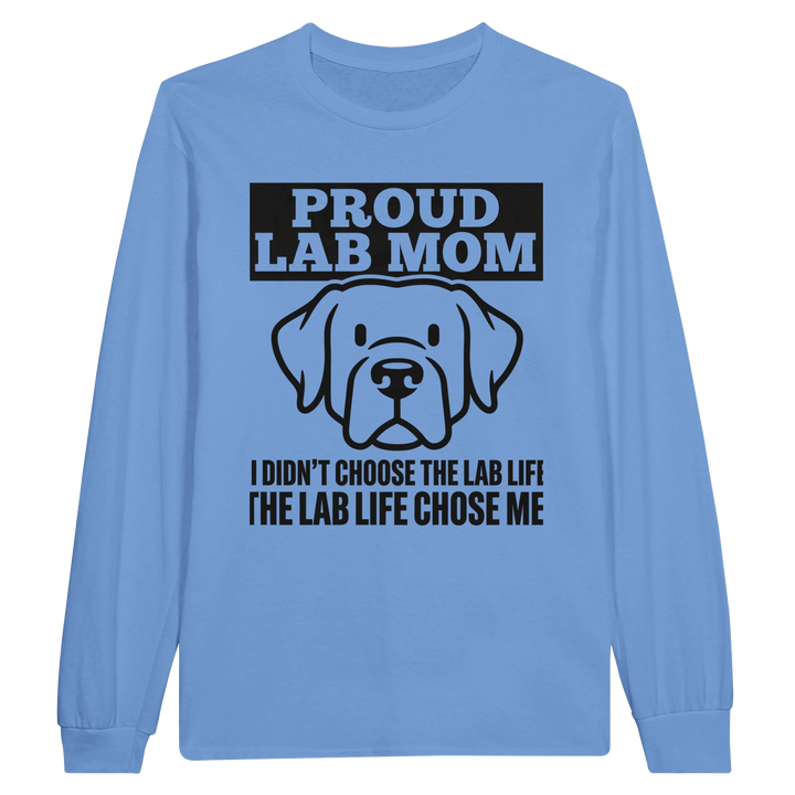 Carolina Blue - Proud Lab Mom long sleeve tee, plain front view on white
