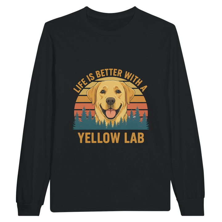 Black - Life Is Better With a Yellow Lab long sleeve tee, plain front view on white
