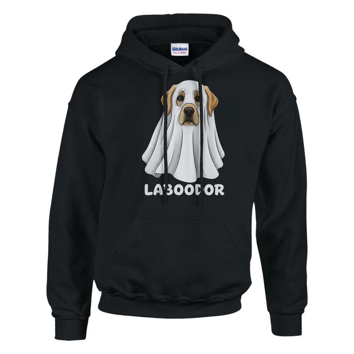 Black - Laboodor Halloween hoodie, plain front view on white