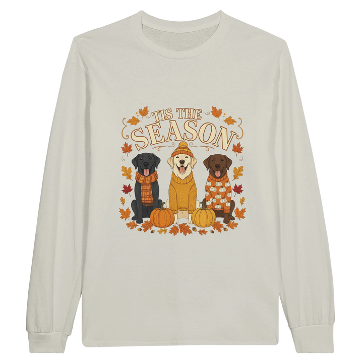 Ash - Tis the Season Fall Labs long sleeve tee, plain front view on white