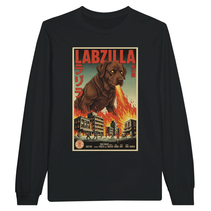 Black - Labzilla long sleeve tee, plain front view on white