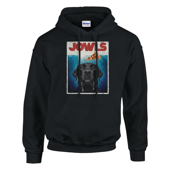 Black - Jowls Black Lab hoodie, plain front view on white