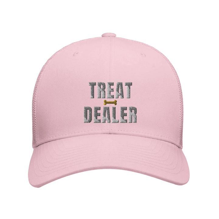 Pink - Treat Dealer trucker hat, front view on white