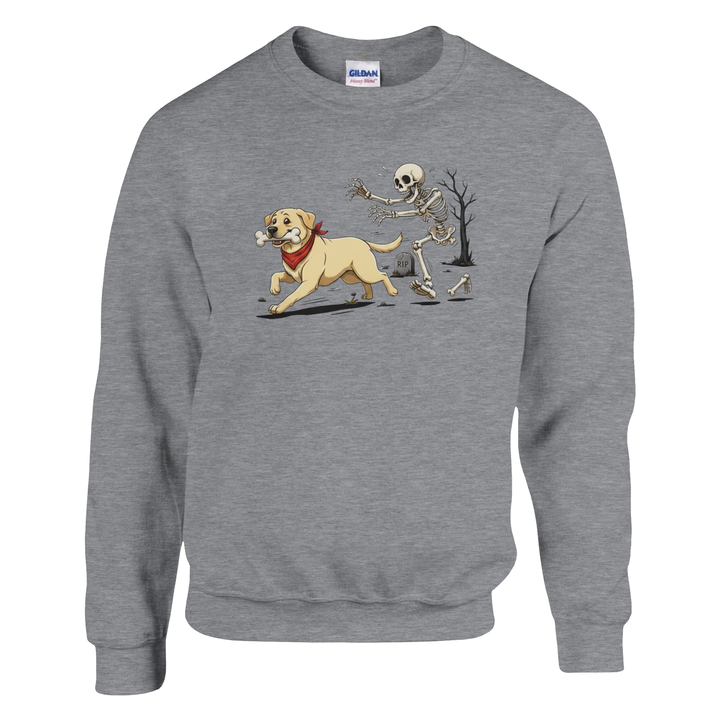 Graphite Heather - Dog Stealing Bone Halloween sweatshirt, plain front view on white