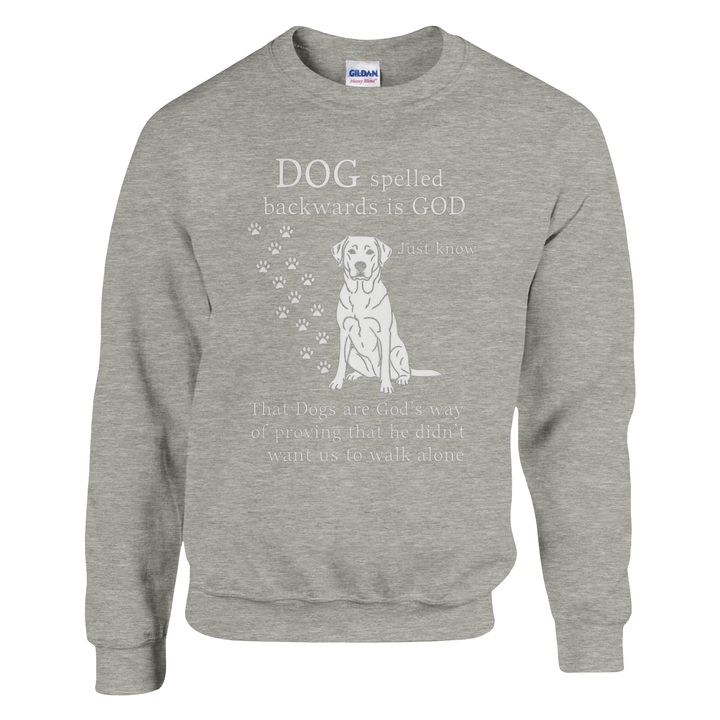 Ash - Dog Spelled Backwards Is God sweatshirt, plain front view on white