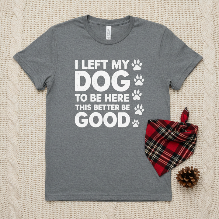 Gray - I Left My Dog To Be Here tee, flat lay