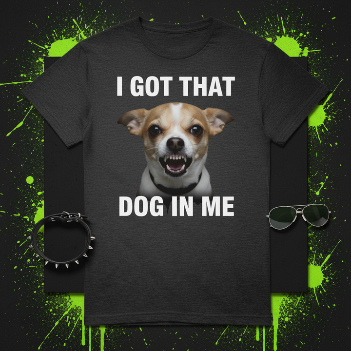 Gray - I Got That Dog In Me tee, flat lay