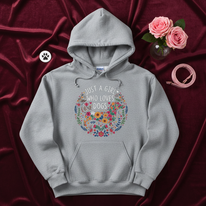 Sport grey - Just A Girl Who Loves Dogs hoodie, flat lay