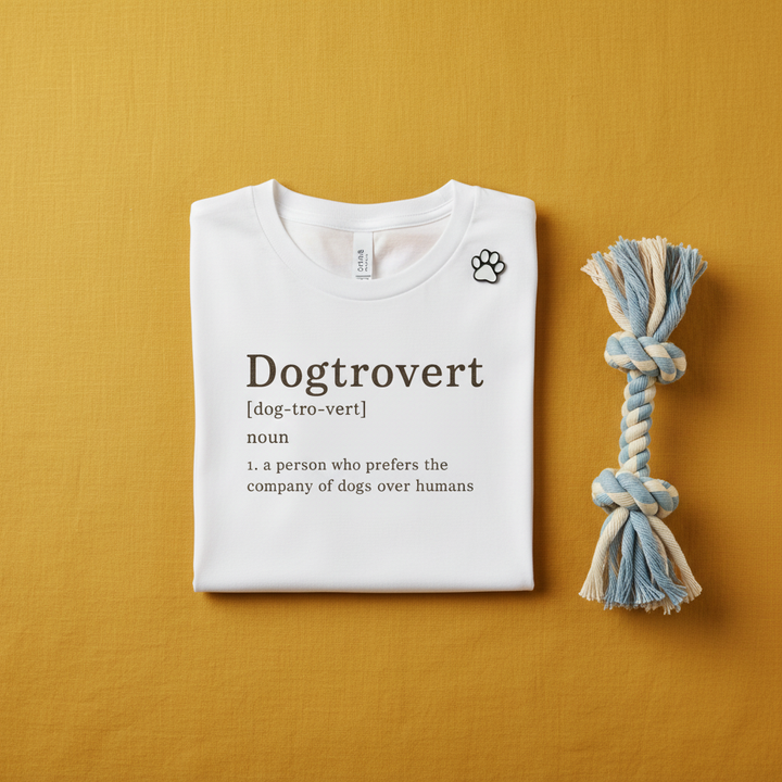 White - Dogtrovert tee, flat lay