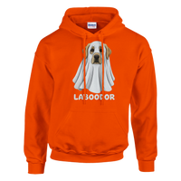 Load image into Gallery viewer, Orange - Laboodor Halloween hoodie, plain front view on white
