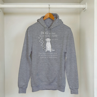 Load image into Gallery viewer, Graphite Heather - Dog Spelled Backwards Is God hoodie, hanging in a closet
