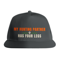 Load image into Gallery viewer, Charcoal - My Hunting Partner Has Four Legs trucker hat, front view on white
