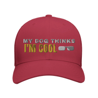 Load image into Gallery viewer, Cranberry - My Dog Thinks I'm Cool trucker hat, front view on white

