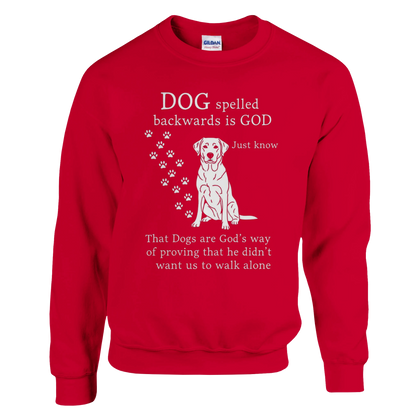 Red - Dog Spelled Backwards Is God sweatshirt, plain front view on white