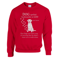 Load image into Gallery viewer, Red - Dog Spelled Backwards Is God sweatshirt, plain front view on white
