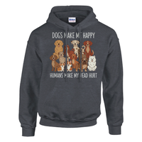 Load image into Gallery viewer, Dark Heather - Dogs Make Me Happy hoodie, plain front view on white
