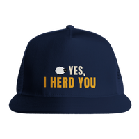 Load image into Gallery viewer, Navy - Yes I Herd You Border Collie trucker hat, front view on white

