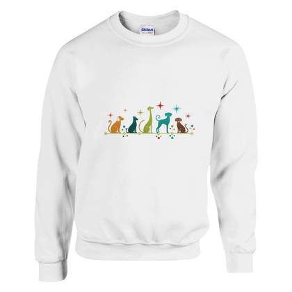 White - Mid-Century Modern Dogs sweatshirt, plain front view on white