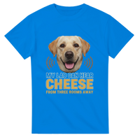 Load image into Gallery viewer, Royal - My Lab Can Hear Cheese tee, plain front view on white
