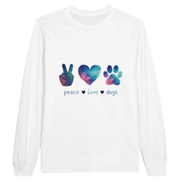 Load image into Gallery viewer, White - Peace Love Dogs long sleeve tee, plain front view on white

