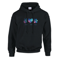 Load image into Gallery viewer, Black - Peace Love Dogs hoodie, plain front view on white
