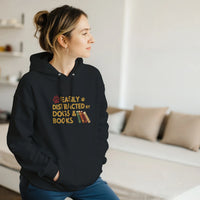 Load image into Gallery viewer, Black - Easily Distracted by Dogs and Books hoodie, worn by a woman sitting on a couch in a living room
