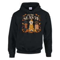 Load image into Gallery viewer, Black - Tis the Season Fall Labs hoodie, plain front view on white
