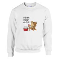 Load image into Gallery viewer, White - Never Drink Alone sweatshirt, plain front view on white
