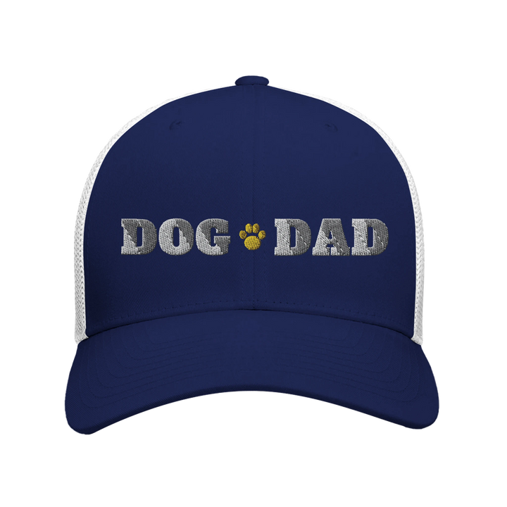 Navy/White - Dog Dad trucker hat, front view on white