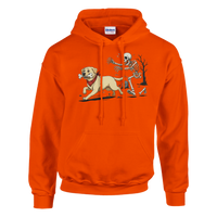 Load image into Gallery viewer, Orange - Dog Stealing Bone Halloween hoodie, plain front view on white
