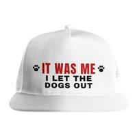 Load image into Gallery viewer, White - It Was Me I Let The Dogs Out trucker hat, front view on white
