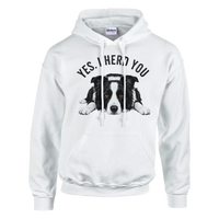 Load image into Gallery viewer, White - Yes I Herd You Border Collie hoodie, plain front view on white
