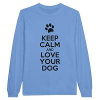 Load image into Gallery viewer, Carolina Blue - Keep Calm and Love Your Dog long sleeve tee, plain front view on white
