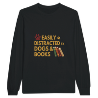 Load image into Gallery viewer, Black - Easily Distracted by Dogs and Books long sleeve tee, plain front view on white
