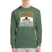 Load image into Gallery viewer, Military Green - Official Grill Master Lab long sleeve tee, worn by a man, plain light background
