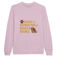 Load image into Gallery viewer, Light Pink - Easily Distracted by Dogs and Books long sleeve tee, plain front view on white
