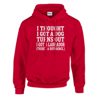 Load image into Gallery viewer, Red - I Thought I Got a Dog hoodie, plain front view on white

