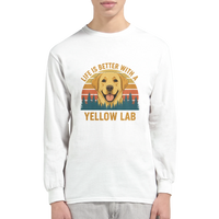 Load image into Gallery viewer, White - Life Is Better With a Yellow Lab long sleeve tee, worn by a man, plain light background
