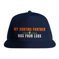 Load image into Gallery viewer, Navy - My Hunting Partner Has Four Legs trucker hat, front view on white
