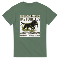 Load image into Gallery viewer, Military Green - My Hunting Partner Has Four Legs tee, plain front view on white
