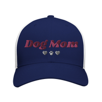 Load image into Gallery viewer, Navy/White - Dog Mom trucker hat, front view on white
