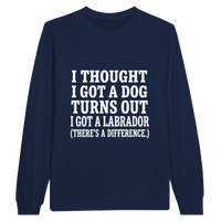 Load image into Gallery viewer, Navy - I Thought I Got a Dog long sleeve tee, plain front view on white

