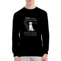 Load image into Gallery viewer, Black - Dog Spelled Backwards Is God long sleeve tee, worn by a man, plain white background
