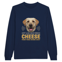 Load image into Gallery viewer, Navy - My Lab Can Hear Cheese long sleeve tee, plain front view on white
