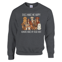 Load image into Gallery viewer, Dark Heather - Dogs Make Me Happy sweatshirt, plain front view on white
